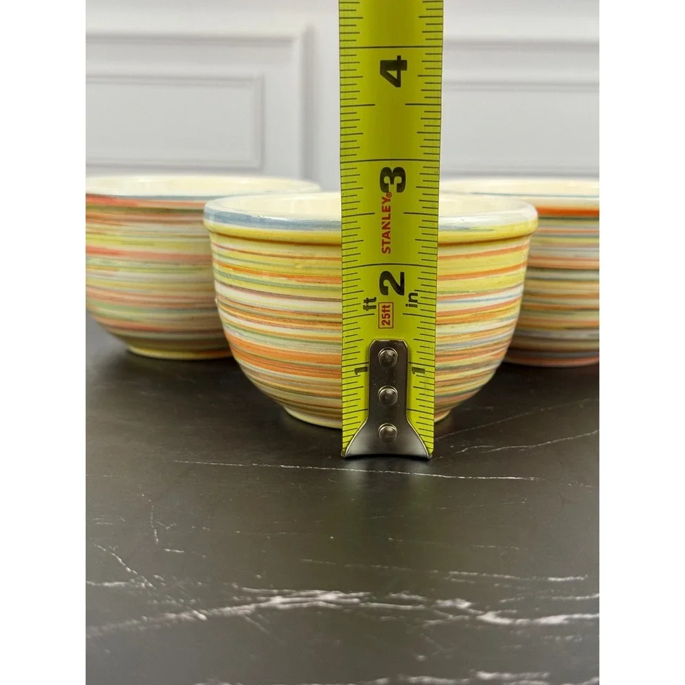 Set of 3 Faiancas Ideal Portugal Hand Painted Striped Ceramic Dessert Bowls